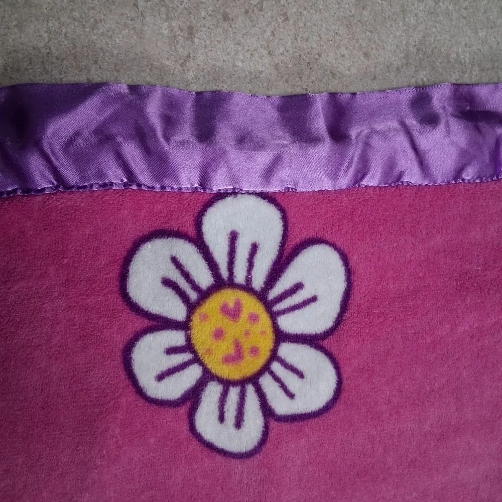 Disney Baby Pink Minnie Mouse Flower Blanket Purple Satin Top Trim Big 38x50
